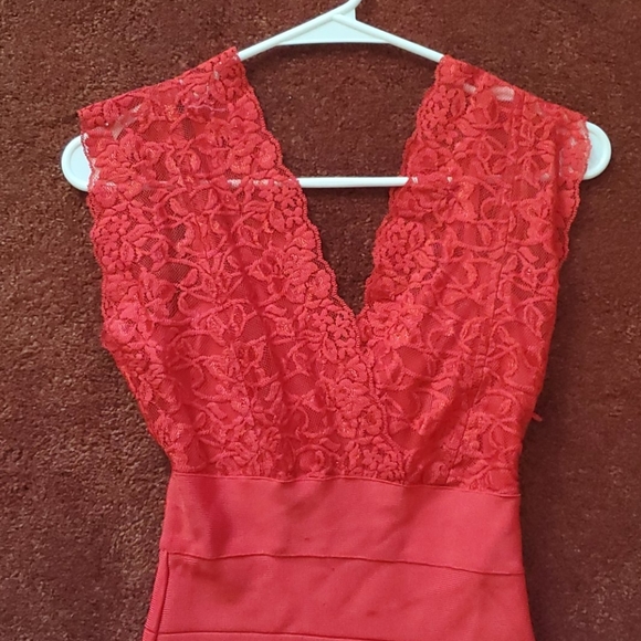 BEBE Red Lace Bandage dress - Picture 4 of 9